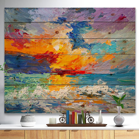 Sunset on the Horizon - Sea & Shore Painting Print on Natural Pine Wood
