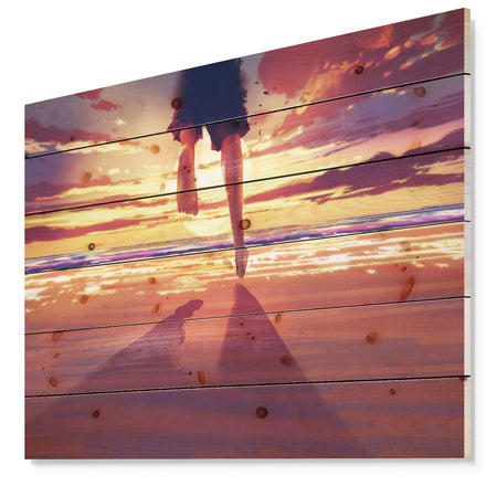Man feet running in Sunset - People Sea & Shore Print on Natural Pine Wood