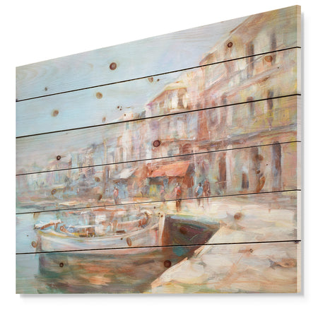 Five Old Fishing Boats in harbor - Sea & Shore Painting Print on Natural Pine Wood