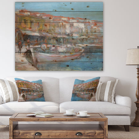 Fishing boat in Croatian Coast - Sea & Shore Painting Print on Natural Pine Wood