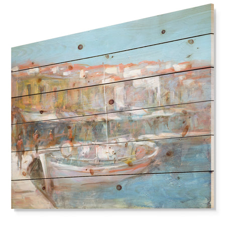 Fishing boat in Croatian Coast - Sea & Shore Painting Print on Natural Pine Wood