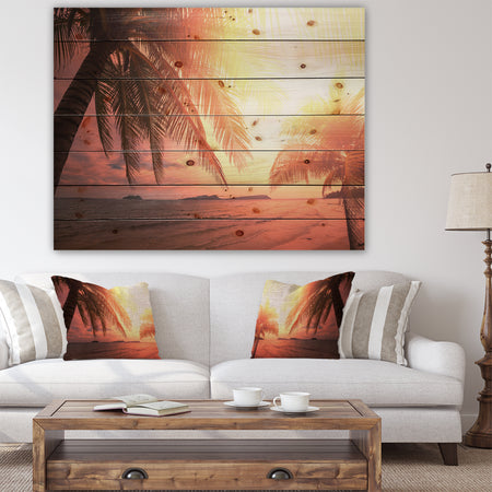 Coconut in Golden Sunset - Landscapes Sea & Shore Photographic Print on Natural Pine Wood