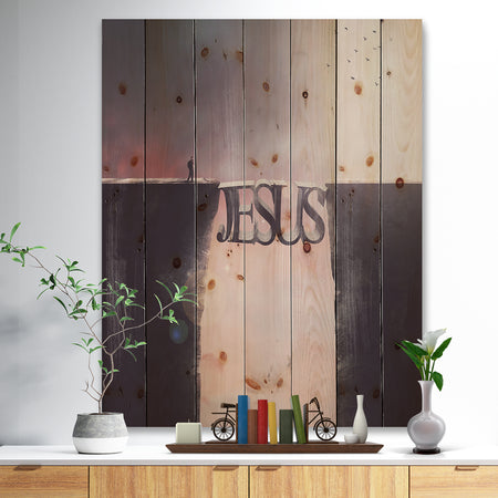 Bridge the inscription Jesus - Landscapes Spiritual Religious Print on Natural Pine Wood