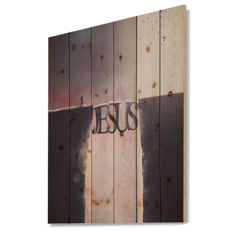 Bridge the inscription Jesus - Landscapes Spiritual Religious Print on Natural Pine Wood
