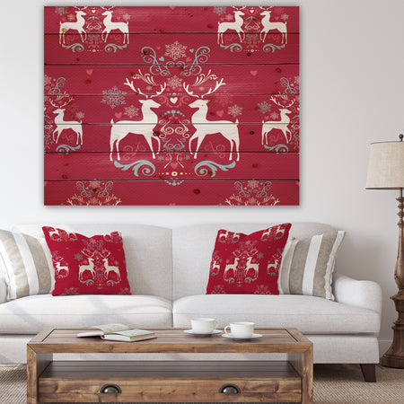Lovely Reindeer Christmas Pattern with Crystal Flakes - Print on Natural Pine Wood