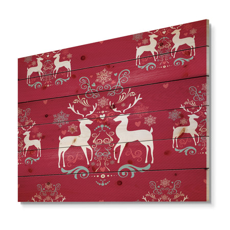 Lovely Reindeer Christmas Pattern with Crystal Flakes - Print on Natural Pine Wood