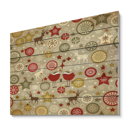 Snow flake Christmas star pattern - Print on Natural Pine Wood