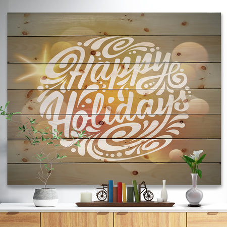 Happy Holidays Christmas Tree Ball shaped - Print on Natural Pine Wood