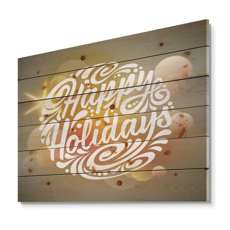 Happy Holidays Christmas Tree Ball shaped - Print on Natural Pine Wood