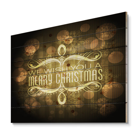 Stylish Merry Christmas Wish on Yellow and Black - Print on Natural Pine Wood
