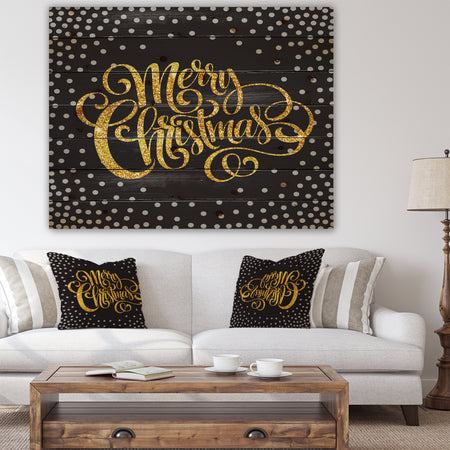 Handwritten Merry Christmas wish with Polka Snow Flakes - Print on Natural Pine Wood