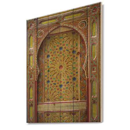 Moroccan Entrance Door in Fez - Vintage Print on Natural Pine Wood