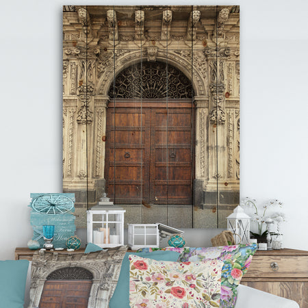 Old Door in Catania - Vintage Print on Natural Pine Wood