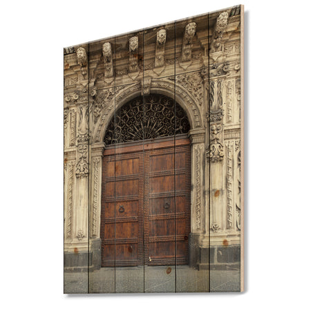 Old Door in Catania - Vintage Print on Natural Pine Wood