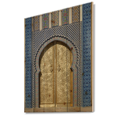 Morroco Palace Golden Doors - Vintage Print on Natural Pine Wood