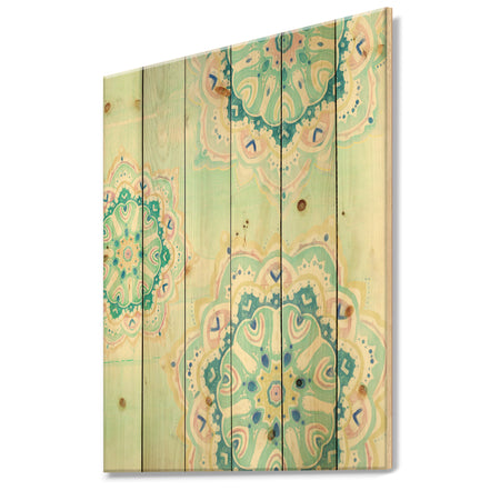 Watercolor mandalas IV - Floral & Botanical Print on Natural Pine Wood