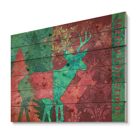 Christmas Deers Mixed media - Print on Natural Pine Wood