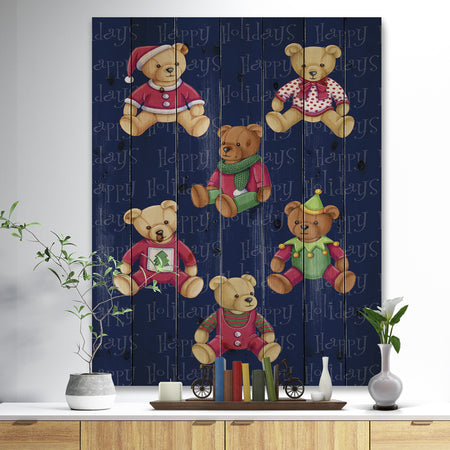 Happy Holidays Christmas Bears - Print on Natural Pine Wood