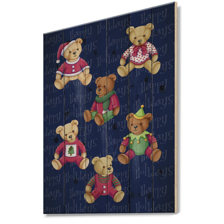 Happy Holidays Christmas Bears - Print on Natural Pine Wood