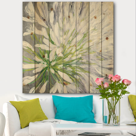 Flower Cleome Splash II - Traditional Floral Print on Natural Pine Wood