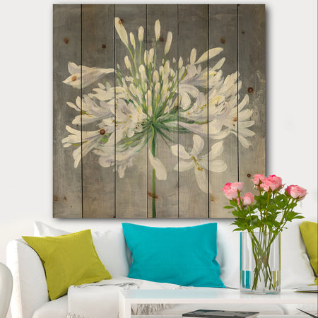 Flower Cleome Splash I - Traditional Floral Print on Natural Pine Wood