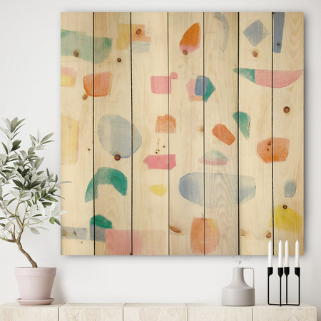 Joy Geometric Simple - Mid-Century Modern Print on Natural Pine Wood