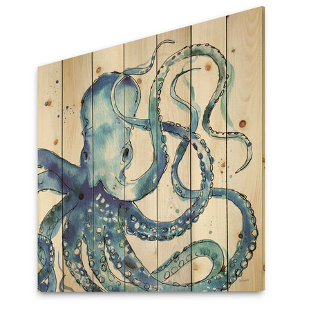 Blue Deep Sea VIII - Coastal Print on Natural Pine Wood