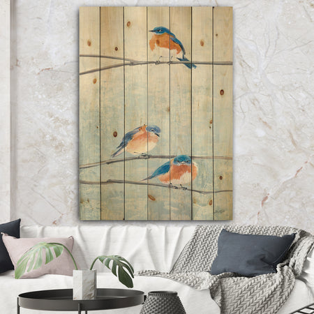 Bird Hanging on Tree II - Modern Farmhouse Print on Natural Pine Wood