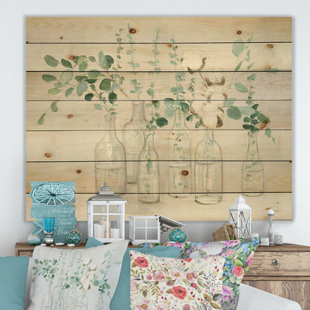 Beautiful Flower Composition - Cottage Print on Natural Pine Wood