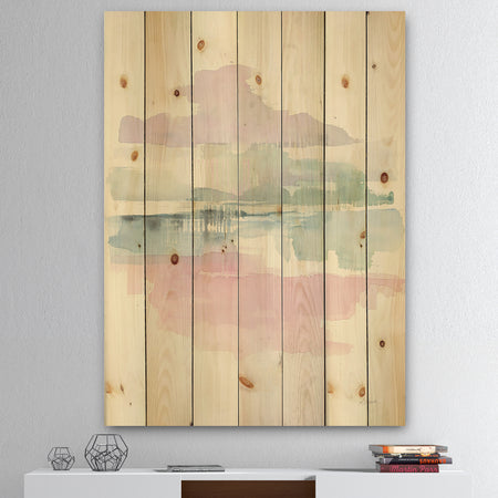 Pink Lifting Fog - Shabby Chic Print on Natural Pine Wood
