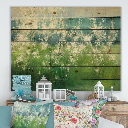 Green Mountain Spring - Cottage Print on Natural Pine Wood