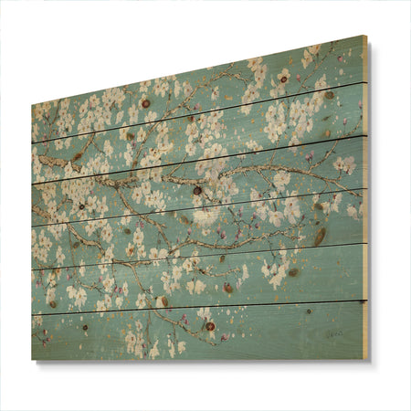 Blue April Tree - Traditional Print on Natural Pine Wood