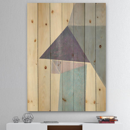 Purple Geometric Bridge I - Mid-Century Modern Print on Natural Pine Wood