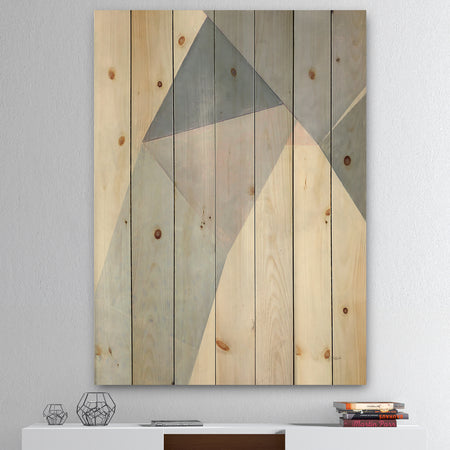 Purple Geometric Bridge II - Mid-Century Modern Print on Natural Pine Wood