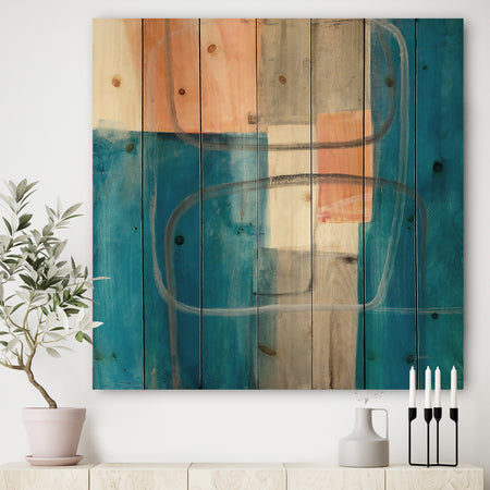 Modern Simply Blue - Mid-Century Modern Print on Natural Pine Wood