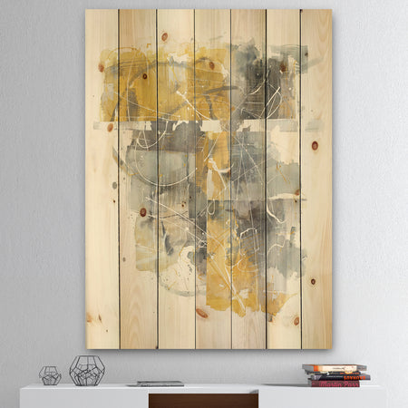 Moving In and Out of Traffic II Yellow Grey - Geometric Print on Natural Pine Wood