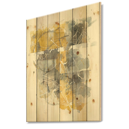 Moving In and Out of Traffic II Yellow Grey - Geometric Print on Natural Pine Wood