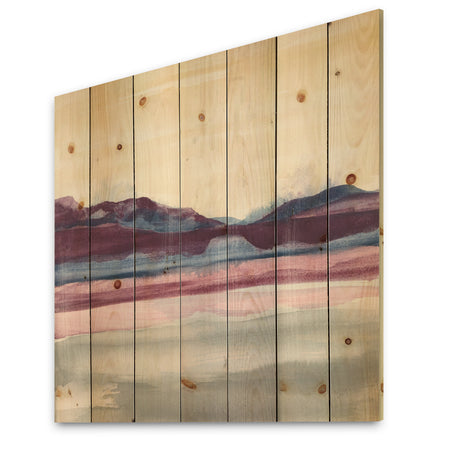 Purple Rock landscape - Shabby Chic Print on Natural Pine Wood