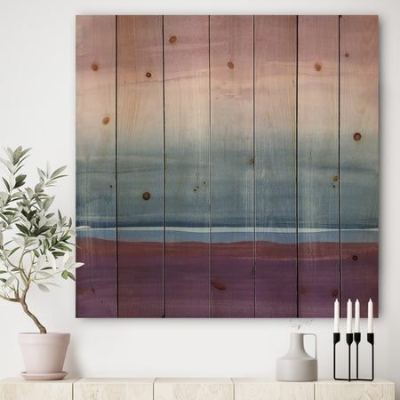 Purple Rock landscape III - Shabby Chic Print on Natural Pine Wood