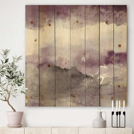 Midnight at the Lake III Amethyst and Grey - Shabby Chic Print on Natural Pine Wood