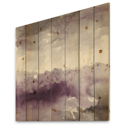 Midnight at the Lake II Amethyst and Grey - Shabby Chic Print on Natural Pine Wood