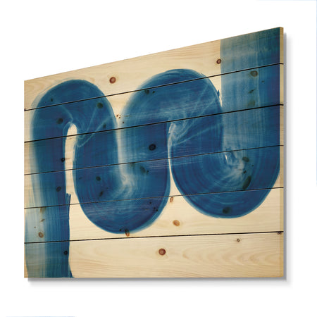 Blue Geometric S Curve - Modern Transitional Print on Natural Pine Wood