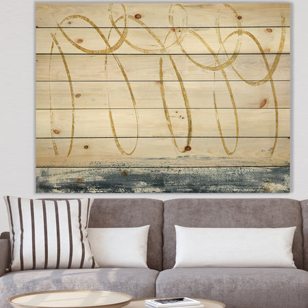 Gold Abstract Geometric Shape - Modern Transitional Print on Natural Pine Wood