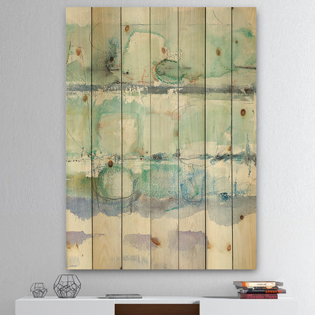Blue Abstract Panel I - Geometric Print on Natural Pine Wood