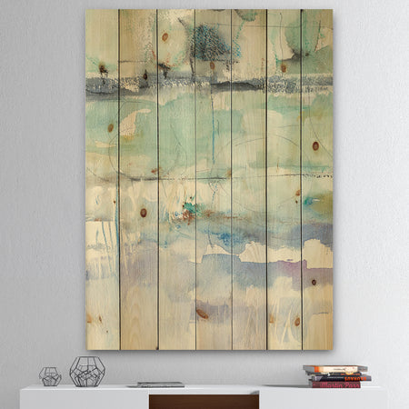 Blue Abstract Panel II - Geometric Print on Natural Pine Wood