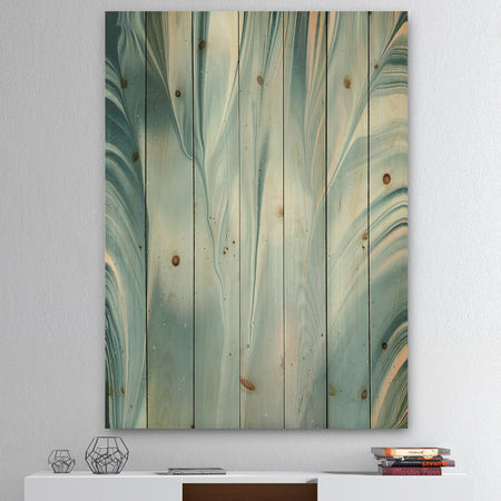 Blue Modern Water III - Modern Transitional Print on Natural Pine Wood