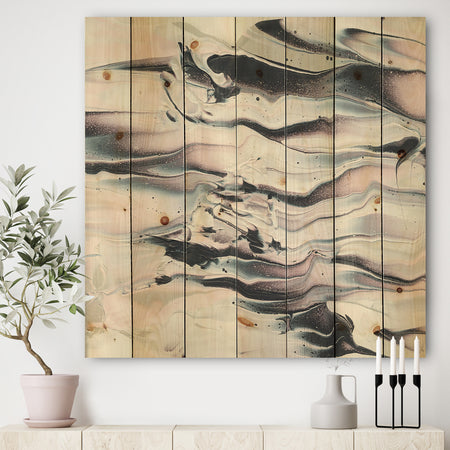 Grey Marbling V - Modern Transitional Print on Natural Pine Wood