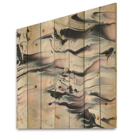 Grey Marbling V - Modern Transitional Print on Natural Pine Wood