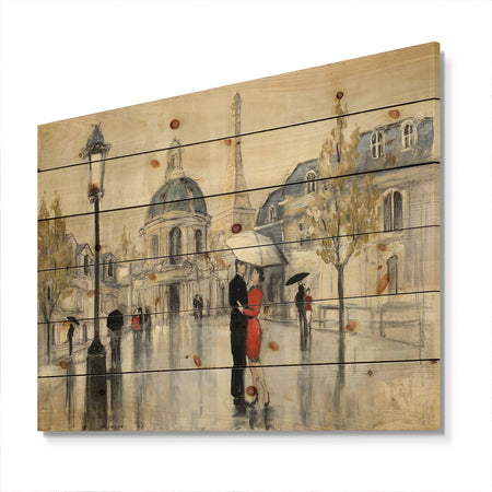Love in Paris I - Romantic French Country Print on Natural Pine Wood