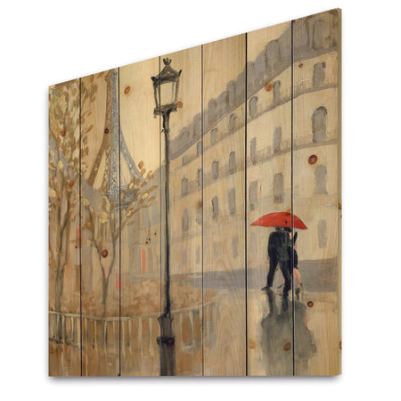 Love in Paris V - Romantic French Country Print on Natural Pine Wood